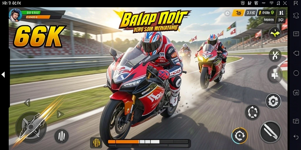 Tampilan gameplay menegangkan di sirkuit balap motor.