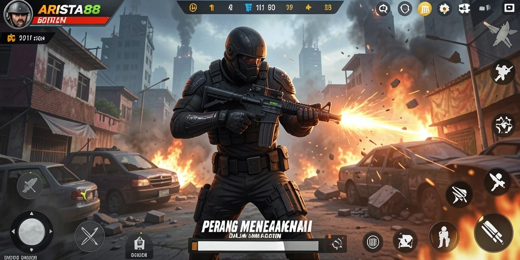 Tangkapan layar utama ARISTA88 menampilkan aksi pertempuran seru dan grafis yang memukau.