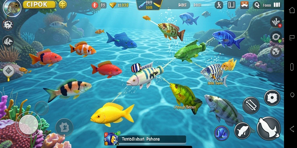 Screenshot gameplay CIPOK menampilkan aksi menembak ikan yang seru.