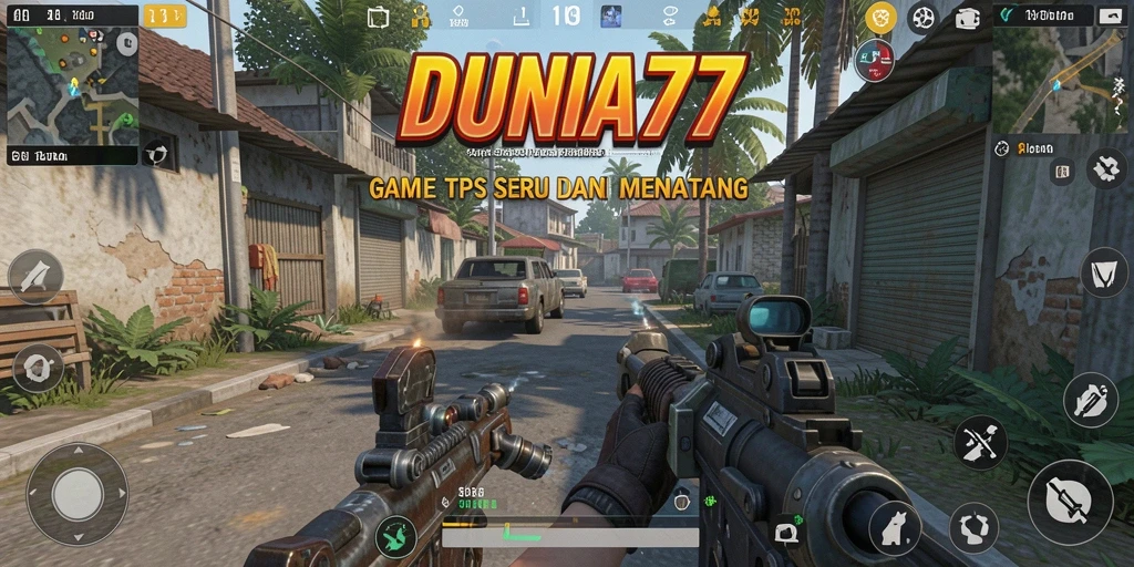 Screenshot menunjukkan aksi seru dalam game TPS DUNIA77.