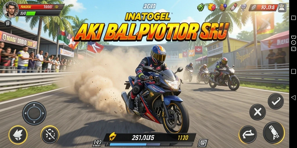 Screenshot gameplay INATOGEL menampilkan balapan seru dengan motor dan trek yang menantang.
