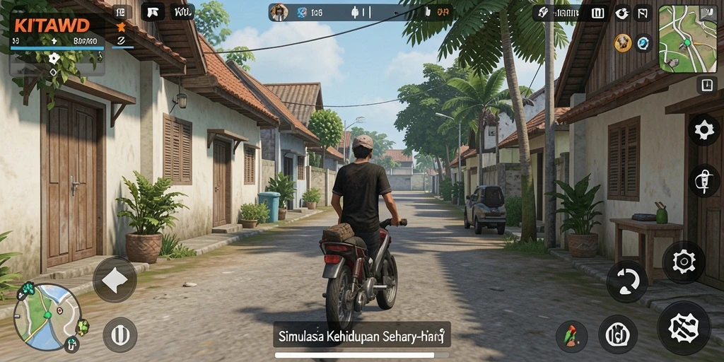 Screenshot dari gameplay <strong>KITAWD</strong> yang menampilkan interaksi karakter dalam simulasi.