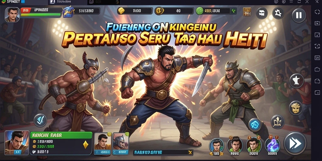 Tangkapan layar gameplay SPINBET menunjukkan aksi seru dalam pertarungan Fighting.