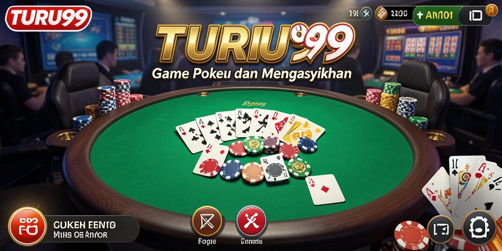 Screenshot utama TURU99 menampilkan sesi gameplay Poker yang menegangkan.